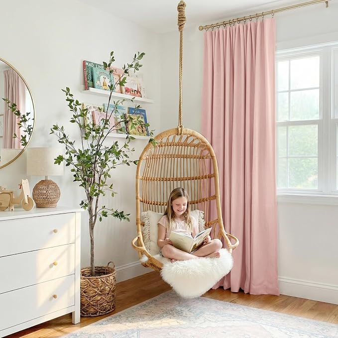 INOVADAY 100% Blackout Curtains for Bedroom, Blush Pink Black Out Curtains 90 Inch Long, Clip Rings Linen Blackout Drapes, Thermal Insulated Room Darkening for Living Room, 1 Panel - W102xL90
