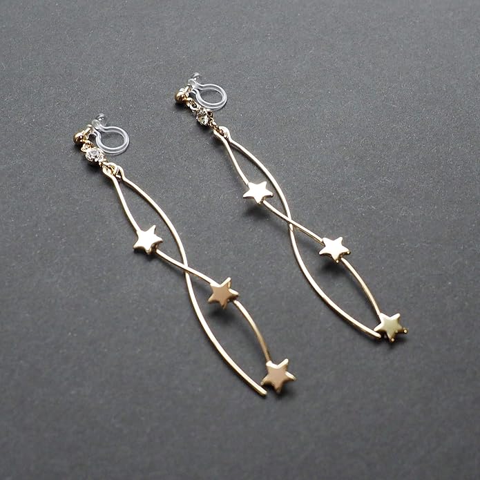 Comfortable Stick Invisible Clip On Earrings Gold Dangle Long Waved Threader Bar Clip-On Non Pierced Earrings Silver For Women,…