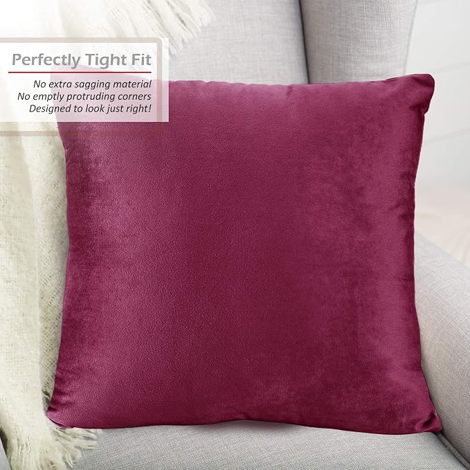 Nestl Throw Pillow Covers, Cozy Velvet Decorative Outdoor Pillow Covers 16x16 Inches, Soft Solid Cushion Covers for Sofa, Bed and Car, Set of 4 - Magenta
