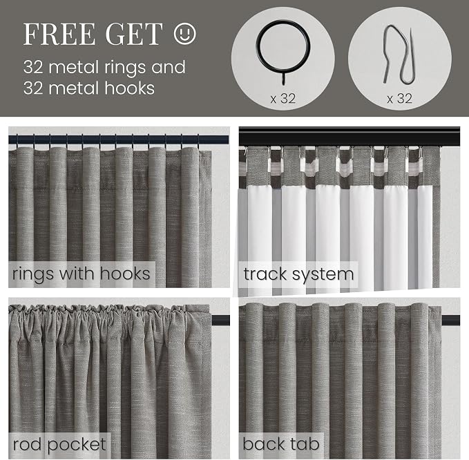 Topfinel 84 Inch Long 100% Blackout Grayish Blue Curtains, Room Darkening Rustic Linen Blend Drapes with Back Tab & Rod Pocket for Bedroom, Rustic Neutral Window Treatment, Blue Grey 52" W*84" L