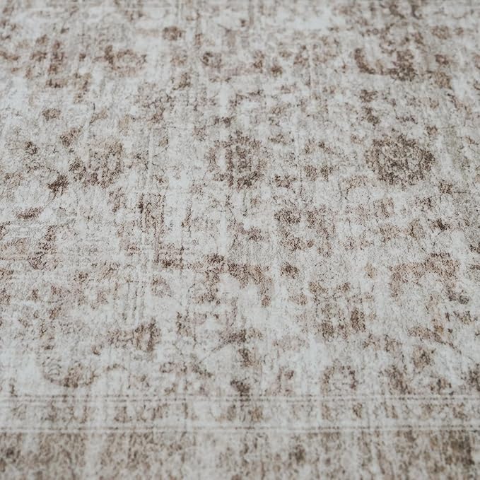 Machine Washable 12x15 Area Rug - Ultra Large Vintage Rugs with Non Slip Rubber Backing Stain Resistant Carpet for Bedroom Dining Room Indoor Soft Carpets Home Decor Flooe Mat 12x15 Beige Brown