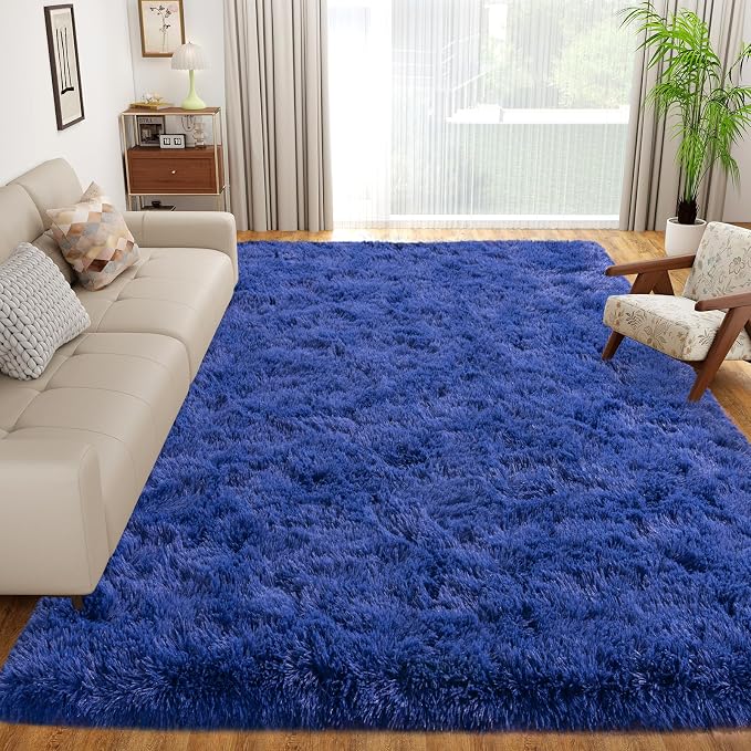 Dssimo Blue Fluffy Rugs for Bedroom 5x7 Soft Shag Carpet for Bedside | Large Plush Furry Upgrade Non-Slip Blue Area Rug for Living Room Nursery Kids Room Dorm Room Home Decor, Indoor Floor Carpet