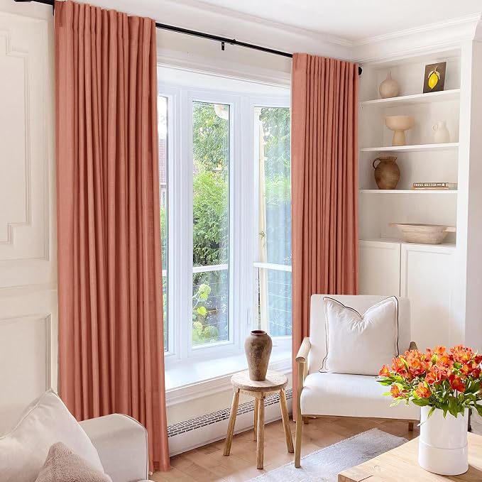 86 inch Linen Terracotta Curtains 2 Panels for Living Room Back Tab Light Filtering Semi Sheer Rust Colored Curtains 86 inches Long Soft Thick Cotton Cloth Textured Rustic Boho Farmhouse Room Decor