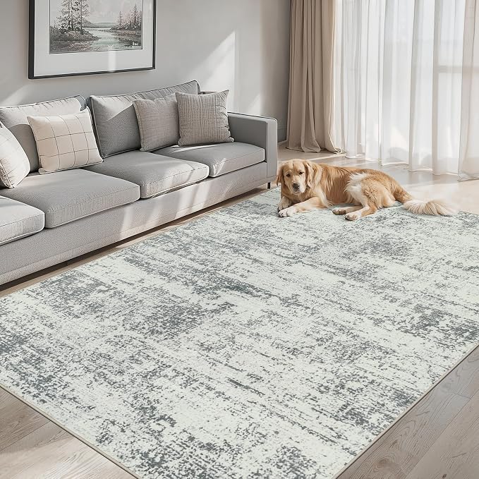 Area Rugs 10x12 Living Room - Washable Rug Modern Abstract Soft Large Neutral Non-Slip Carpet Indoor Floor Thin Carpets for Bedroom Dining Room Farmhouse Nursery Home Office Grey