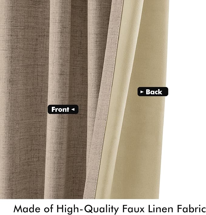 MIULEE 100% Blackout Linen Curtains 42 x 96 Inch Copper Brown 2 Panels | Thermal Insulated, Room Darkening Drapes for Bedroom Living Room, Back Tab Rod Pocket Pinch Pleated, Solid Luxury Decor