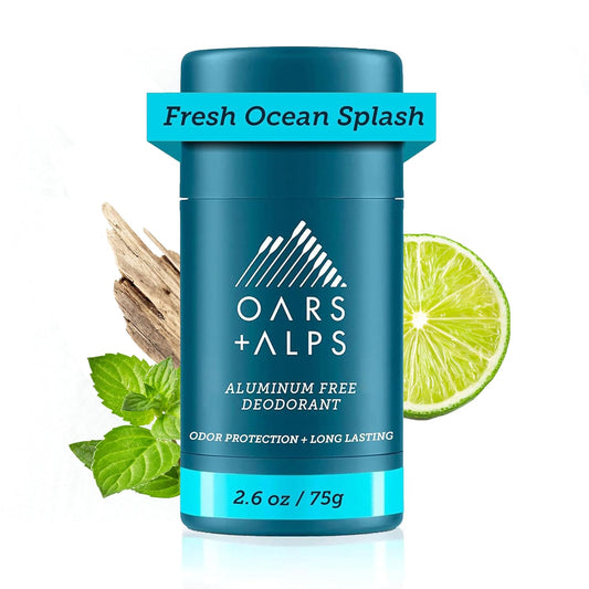 Oars + Alps Natural Deodorant for Men & Women, Aluminum Free Deodorant for Men, Dermatologist Tested, Clean Ingredients, Non Toxic, Vegan, Long Lasting, Odor Protection, Fresh Ocean Splash, 1pk, 2.6oz