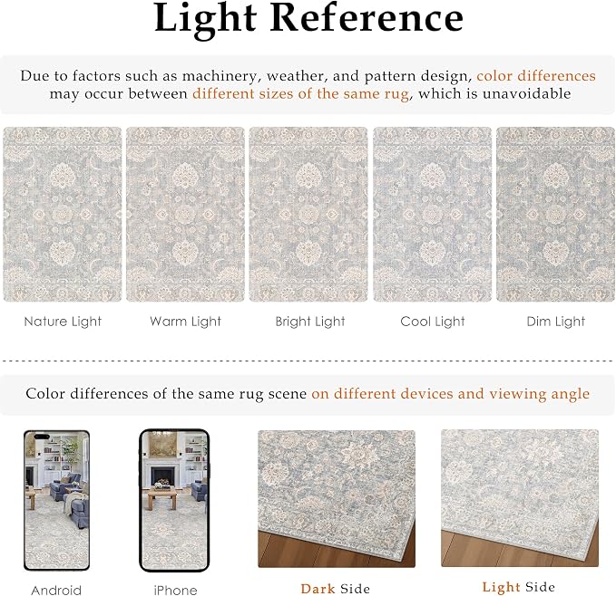 10x12 Blue Cream Area Rug for Living Room Bedroom Neutral Floral Soft Non Slip Rug Low Pile Distressed Large Carpet for Dining Room Nursery Office Indoor