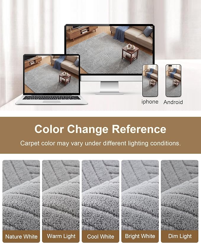 Carvapet 6x9 Area Rug - Grey Modern 3D High Low Pile Texture Floor Carpet, Luxurious Knitted Swirl Pattern Washable Soft Plush Rug with Skid-Resistant Backing for Living Room Dining Room