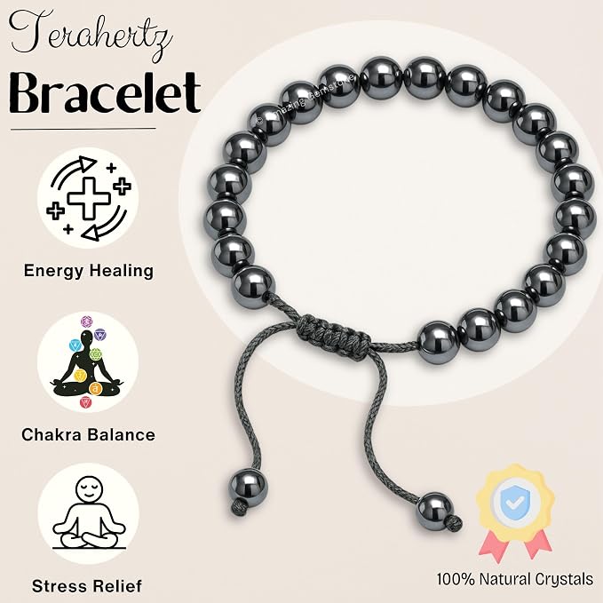 Amazing Gemstone Terahertz Stone Bracelet for Women Men's Gifts - Protection Healing Crystal Bracelet - 8mm Gemstone Beaded Adjustable Bracelet