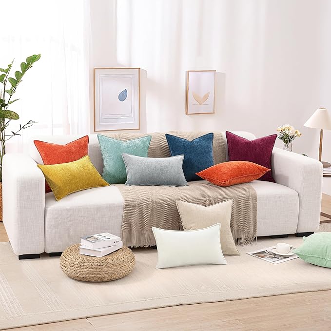 decorUhome Chenille Ultimate Gray Throw Pillow Covers 24x24 Set of 2 | Fall Soft Euro Sham Couch Decorative Modern Velvet Pillow Cases with Elegant Design for Sofa Bed Living Room Home Decor