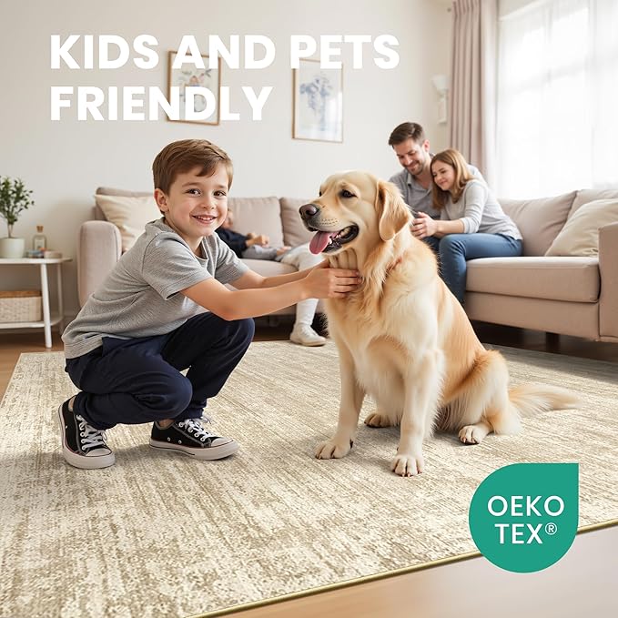 zesthome 4x6 Washable Area Rugs for Living Room, Neutral Abstract Rug Brown | Machine Washable,Non-Slip Backing,Stain Resistant Rugs for Bedroom, Dining Room, Home Office, Ultra-Thin Low Pile Rug