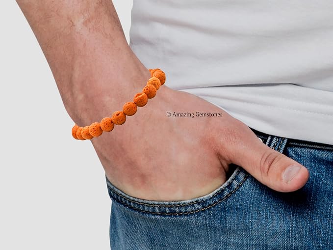 Amazing Gemstone Orange Lava Bracelet for Women Men's Gifts - Protection Healing Crystal Bracelet - 8mm Gemstones Beaded Adjustable Bracelet Pulseras para Hombres Mujer Stocking Stuffers