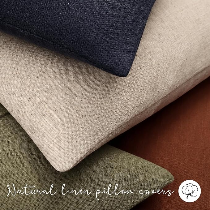 ZWJD Christmas Linen Throw Pillow Covers 20x20 Set of 2 Solid Handcrafted Striped Cushion Covers for Bed Soft Xmas Decorative Pillow Covers for Couch Bedroom Living Room Christmas Decor(Olive Green)