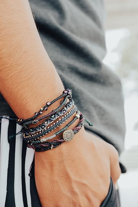 Wakami Earth Charm Bracelet Stack | Braided Beaded Stackable Bracelets for Women | Waterproof Fair Trade Handmade Boho Jewelry for Women and Men