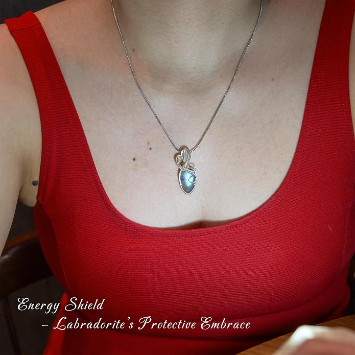 Handmade Wrapped Labradorite Crystal Pendant Necklace - Dainty Charm Copper Wired Necklace, Healing Crystals and Gemstones, Vintage Jewelry for Women, Men's Necklace, Boho Black Stone Protection Birthstone Jewelry
