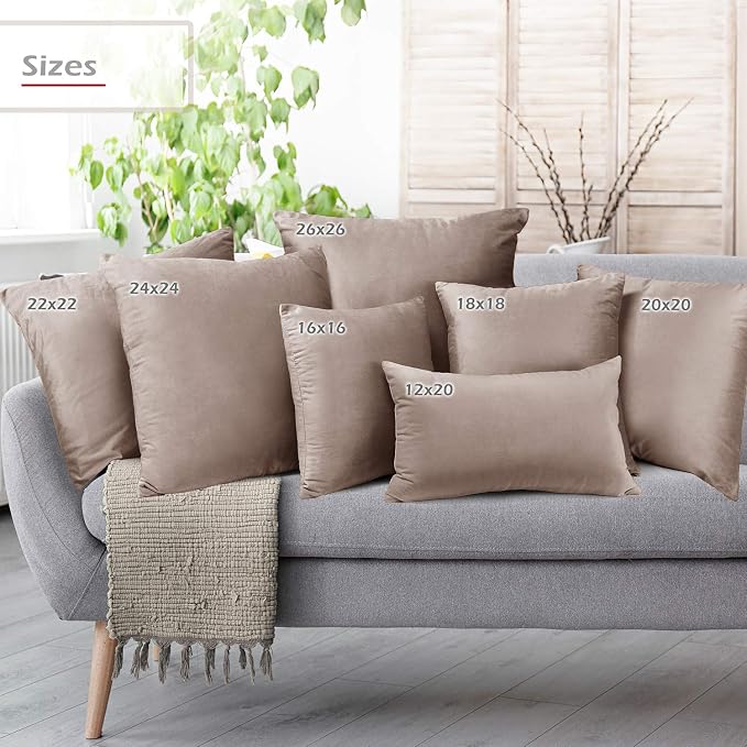 Nestl Throw Euro Pillow Covers, Cozy Velvet Decorative Pillow Covers 26 x 26 Inches, Soft Solid Couch Pillow Case for Sofa, Bed and Car, Set of 2 - Taupe Sand
