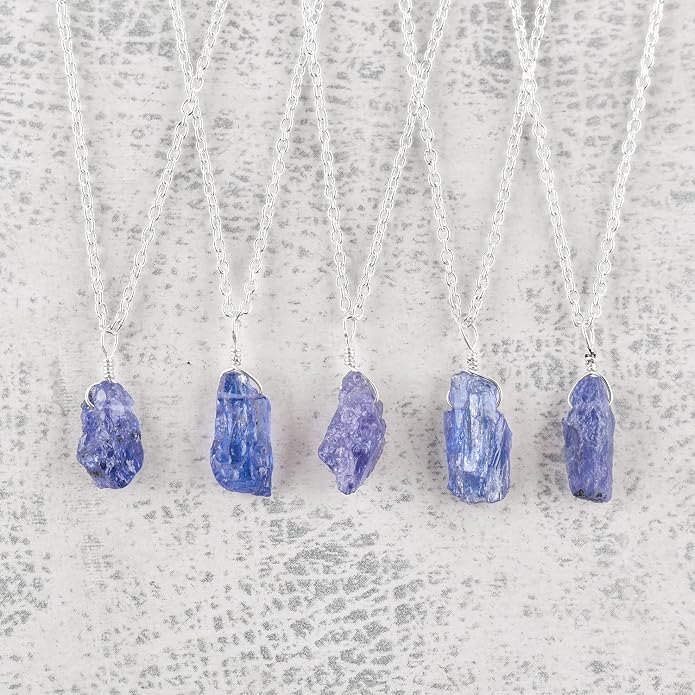 Raw Gemstone Dainty Pendant Necklace for Women, Natural Birthstone Handmade Jewelry, Healing Chakra Crystal, Silver Plated Chain 18" Birthday Gift for Her