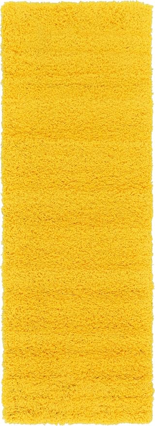 Unique Loom Solid Shag Collection Area Rug (2' x 6' 5" Runner, Tuscan Sun Yellow)