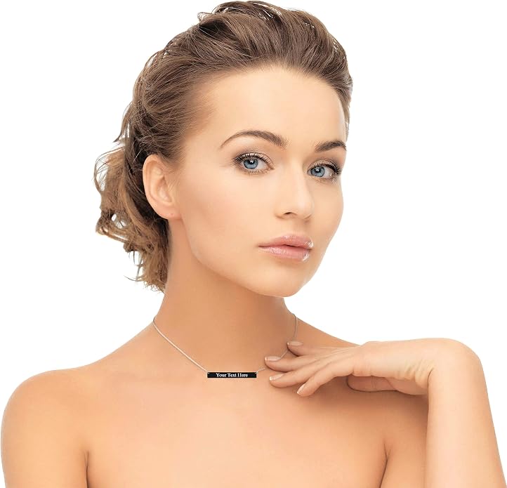 Lazycat Name Bar 18K Plated Bar Necklace,Engravable Name or Blessings Necklace