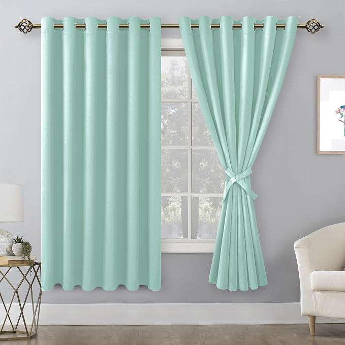 Hiasan Room Darkening Curtains, 70 x 63 Inches - Thermal Insulated & Energy Saving Window Drapes for Bedroom/Living Room, Set of 2 Panels, Aqua