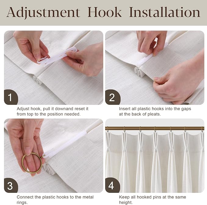 60 Inch Extra Wide Pinch Pleated Linen Curtains 120 Inch Length for Living Room Bedroom Natural Cream Beige Privacy Drapes Light Filtering for Patio Sliding Door 120 Inches Long with Hooks Clips Rings