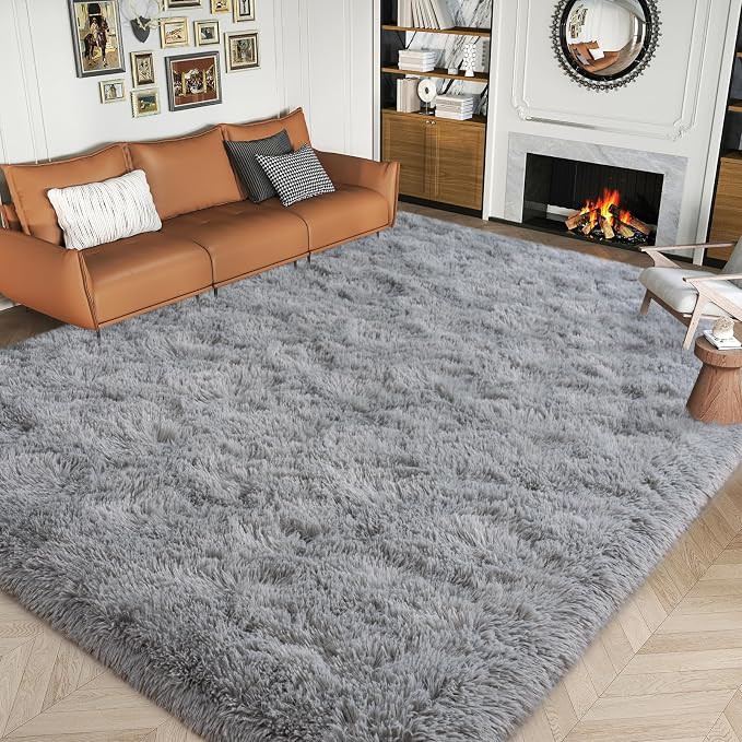 Dssimo Grey Rug 8x10 for Living Room Thick Fluffy | Ultra-Soft Plush Large Area Rugs Non-Slip Carpet for Bedroom, Nursery, Kids, Girl, Boy, Big, Fuzzy, Shaggy, Home Decor