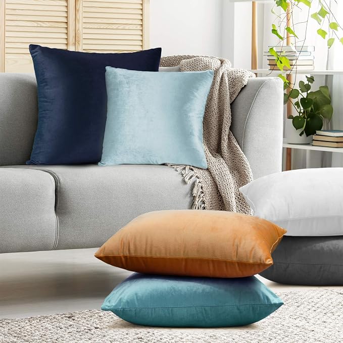 Nestl Throw Pillow Covers, Cozy Velvet Decorative Outdoor Pillow Covers 16 x 16 Inches, Soft Solid Cushion Covers for Sofa, Bed and Car, Set of 2 - Rust Orange Brown
