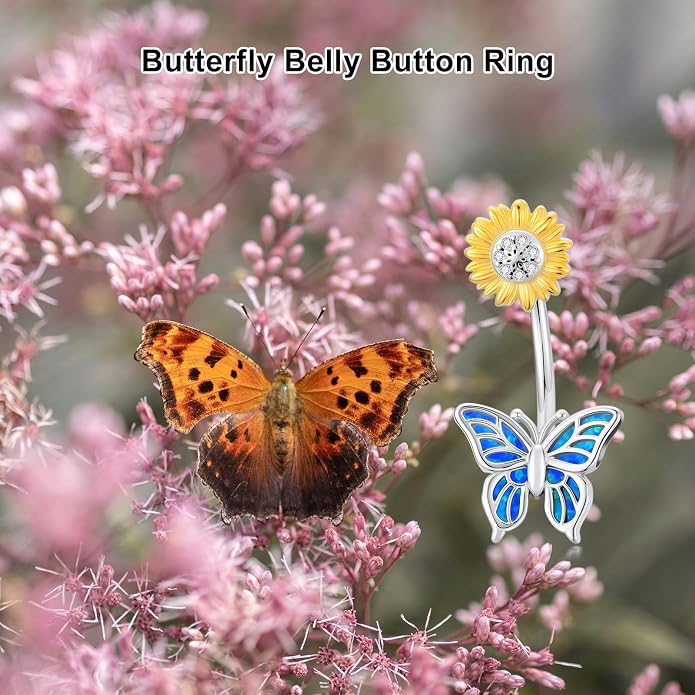 Butterfly Cross Shark Belly Button Ring 925 Sterling Silver Clicker Belly Rings Dangle Navel Ring Hypoallergenic Navel Piercing Belly Piercing Jewelry Gifts for Women