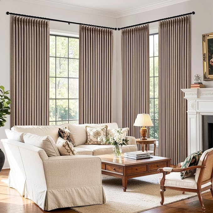 MIULEE Pinch Pleated 100% Blackout Curtains 40"x84" Long Linen 4 Panels Set | Thick Linen, Memory Trained Pleat, Back Tab Double Layer Drapes, Thermal Insulated, Curtain for Bedroom Living Room Darkening