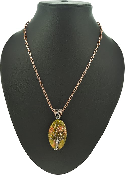 Tree Of Life Natural Gemstone Pendant Copper Wire Wrapped Jewelry Necklace