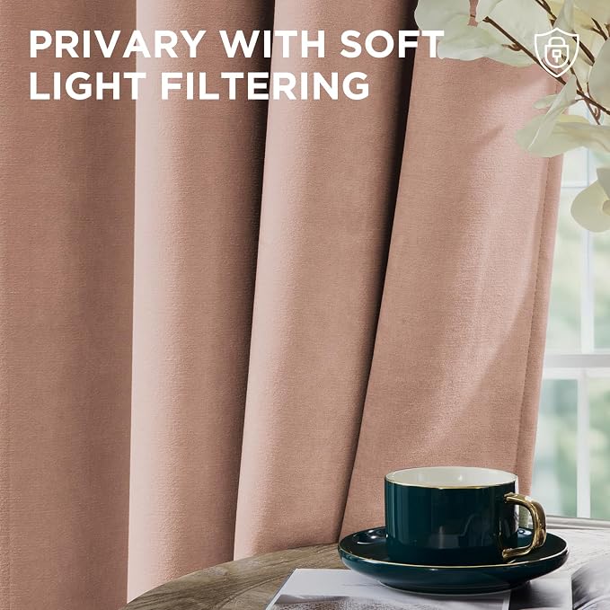 Joydeco Blackout Velvet Curtains Candy Pink 84 Inch Rod Pocket | Luxury Thermal Insulated Velvet Curtains for Bedroom Living Room, Soundproof Blackout Window Drapes