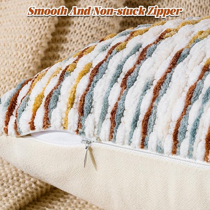 AmHoo Boho Chenille Pillow Cover Decorative Tufted Pillowcase for Couch Bed Sofa Bedroom Living Room Modern 20 x 20-Inch Brown
