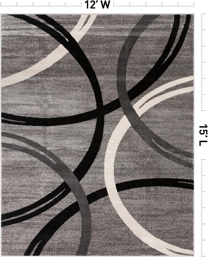 Rugshop Wavy Circles Fade-Resistant Living Room Area Rug Gray 12' x 15'