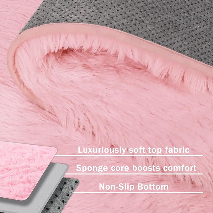 Fluffy Pink Area Rug for Bedroom Living Room Soft 8x10 Fuzzy Washable Rugs Non-Shedding Indoor Plush Rug for Nursery Kids Room Dorm Room Home Decor, High Pile Shaggy Floor Carpets(Dark Pink 8'x10')