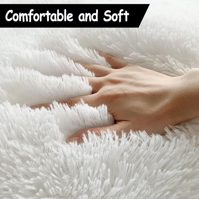 2x5 Feet White Soft Runner Rug for Bedroom Bedside, Fluffy Washable Runner Carpet for Hallway, Entryway, Dorm, Cute Furry Area Rug for Kids Girls Room, Nursery, Playroom, Home Decor