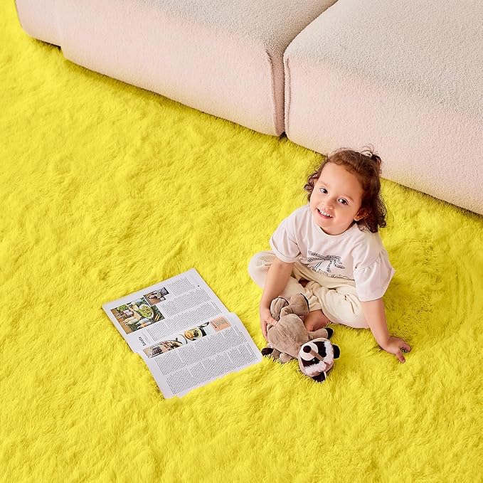 OPPODREAM 5x7 Yellow Rugs for Bedroom, Ultra-Soft Fluffy Area Rugs for Living Room, 5 x 7 Shag Carpet for Nursery, Kids, Girl, Boy, Baby, Plush, Fuzzy, Shaggy, Cute Home Decor