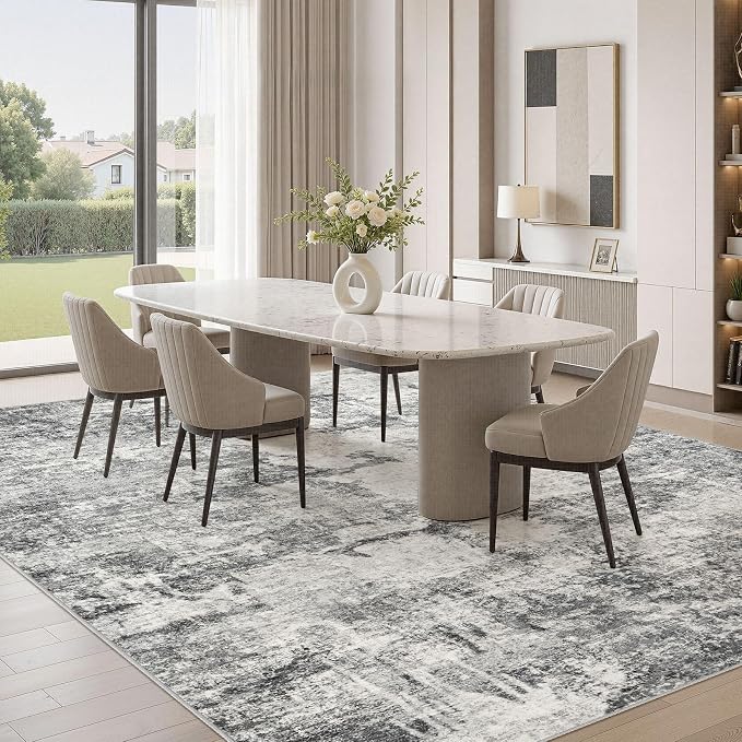 DMOYEST 6x9 Area Rug - Washable & Non Slip Indoor Rug for Living Room, Kid & Pet Friendly Abstract Low Pile Soft Carpet for Bedroom and Dining Room - Grey