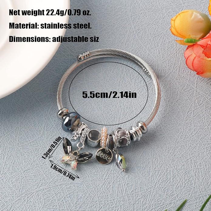 DS Charm Bracelets for girls,exquisite cute cartoon friendship bracelets Silver Stainless Steel Bangle with birthday Gift box, Adjustable girls jewelry Suitable for holiday gifts