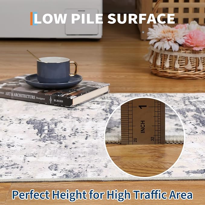 ROYHOME Modern Abstract 2x6 Runner Rug Washable Non Slip Stain Resistant Rug for Hallway Kitchen Bedroom Non Shedding Low Pile Indoor Floor Cover,Grey Taupe