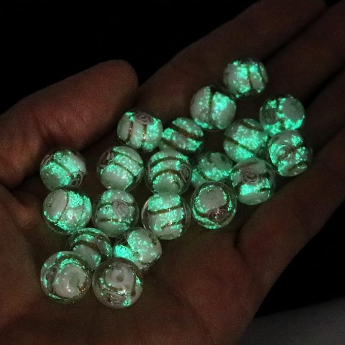 Artsy Crafts 20 Pcs Assorted Glow in The Dark Firefly Beads 12mm European Lampwork Luminous Glass Beads for Jewelry Making Charm Bracelet Necklace Earrings Crafts (White Rose 20pcs)