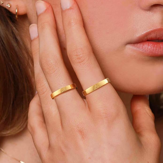 WFYOU 14K Gold Filled Rings for Women Non Tarnish Dainty Gold Initial Ring Stackable Gold Rings for Women Alphabet Letter Ring Wedding Bands Thin Thumb Pinky Stacking Rings Jewelry Gifts for Women