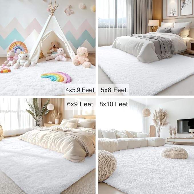 OLANLY 2x2 Machine Washable Small Rug, Soft Fluffy Shaggy Throw Rug for Bedroom, Entryway, Indoor Floor Carpet for Kids, Nursery, Home Decor, White