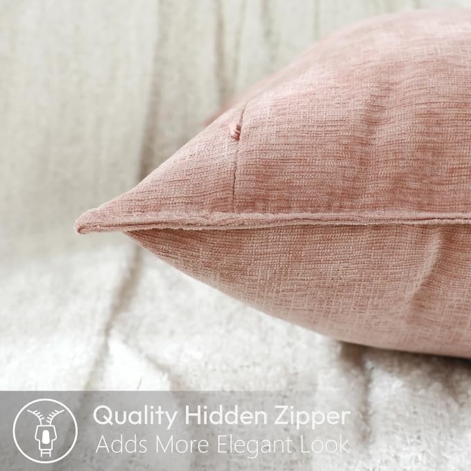 Stellhome Soft Chenille Decorative Pillow Covers 20x20 Inch Natural Pink Boho Farmhouse Neutral Couch Throw Pillows for Bed Sofa Livingroom Pack of 2 Accent Modern Pillowcase Home Decor
