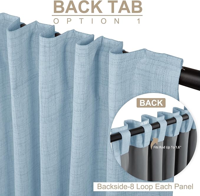 100% Blackout Shield Grayish Blue Linen Blackout Curtains for Bedroom 84 Inches Long, Back Tab/Rod Pocket Living Room Drapes, Thermal Insulated Blackout Curtains 2 Panels Set, 50" W x 84" L