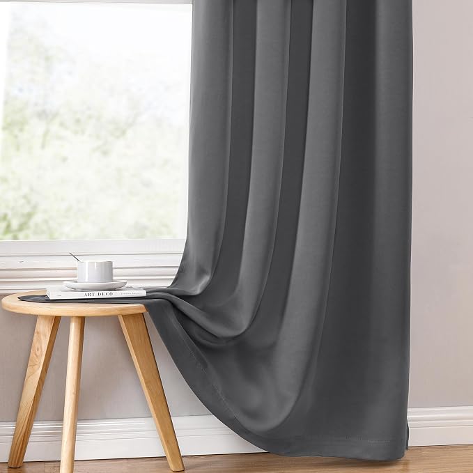 ChrisDowa 100% Blackout Curtains for Bedroom 63 Inches Long 2 Panels Set | 2 Thick Layers, Thermal Insulated, Light Blocking, Grommet, Window Treatment, Living Room Drapes, Grey, 60 x 63 Inch