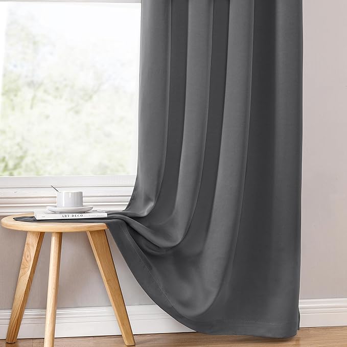 ChrisDowa 100% Blackout Curtains for Bedroom 54 Inches Long 2 Panels Set | 2 Thick Layers, Thermal Insulated, Light Blocking, Grommet, Window Treatment, Living Room Drapes, Grey, 42 x 54 Inch