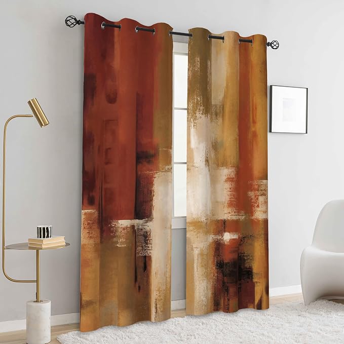 Asuexpect Burnt Orange Curtains 2 Panels Abstract Rust Curtain Room Darkening Grommet Window Drapes Modern Decorative Window Treatments for Bedroom Living Room, 42x63 Inches