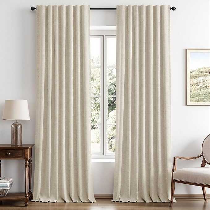 MIULEE 100% Blackout Linen Curtains 42 x 96 Inch Light Ivory 2 Panels | Thermal Insulated, Room Darkening Drapes for Bedroom Living Room, Back Tab Rod Pocket Pinch Pleated, Solid Luxury Decor