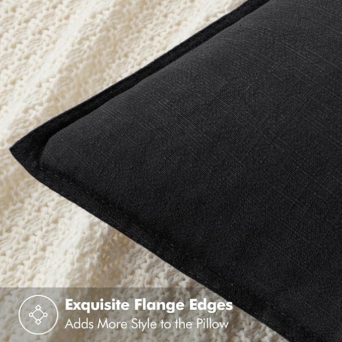 MIULEE Decorative Linen Euro Sham Pillow Covers 26x26 Black | Boho Farmhouse Neutral Couch Throw Pillows for Bed, Pack of 2 Accent Modern Pillowcases, Sofa Livingroom Home Decor