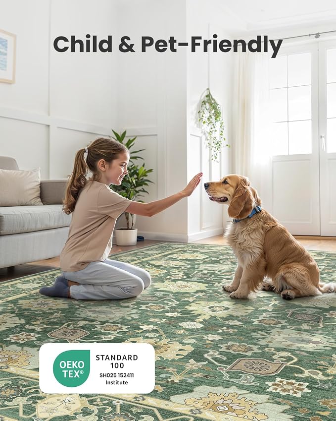 AMADA HOMEFURNISHING 2x3 Washable Entry Rug, Vintage Distress Print Pattern Carpet Small Rugs for Entryway Kitchen Bathroom Door Mat Indoor Entrance, Olive Green